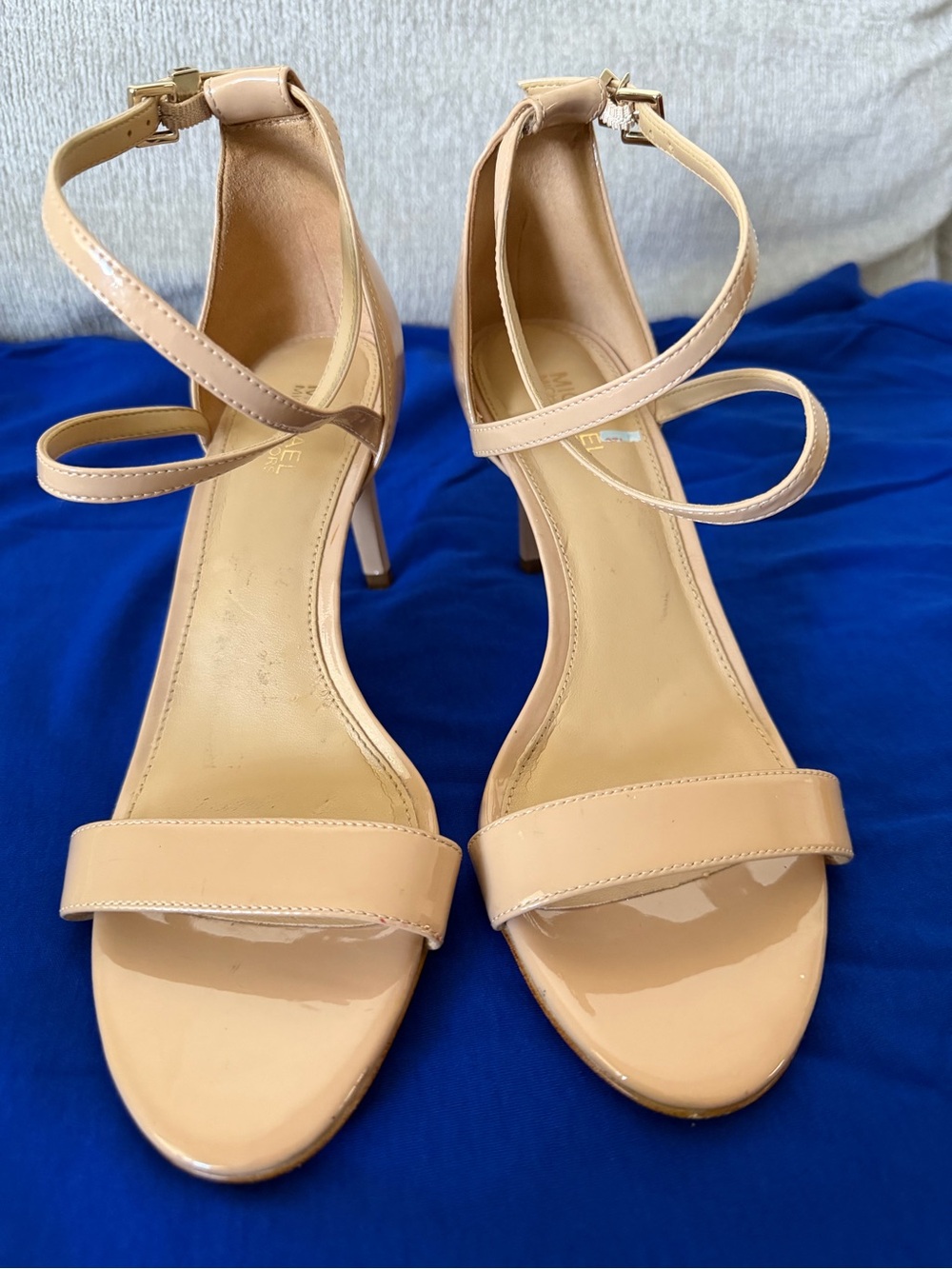 Michael Kors Beige Patent Ankle-Strap High Heel Sandals